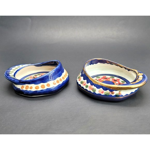 Majolica Holland Hand Painted Hat Cap Dishes Blue Floral Cr153 - Picture 4 of 16